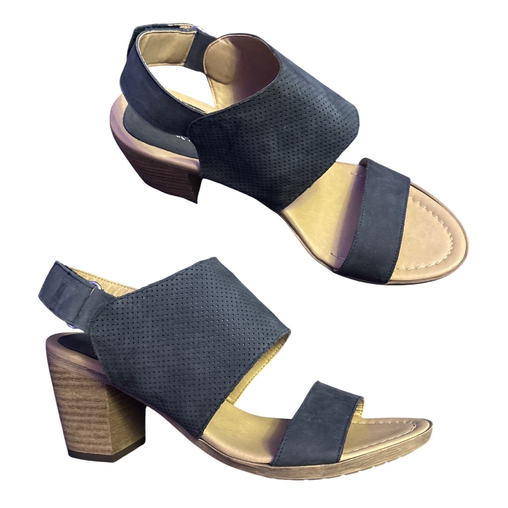 Sophia Milano Women's Black Perforated Leather Block Heel Sandals Size 8